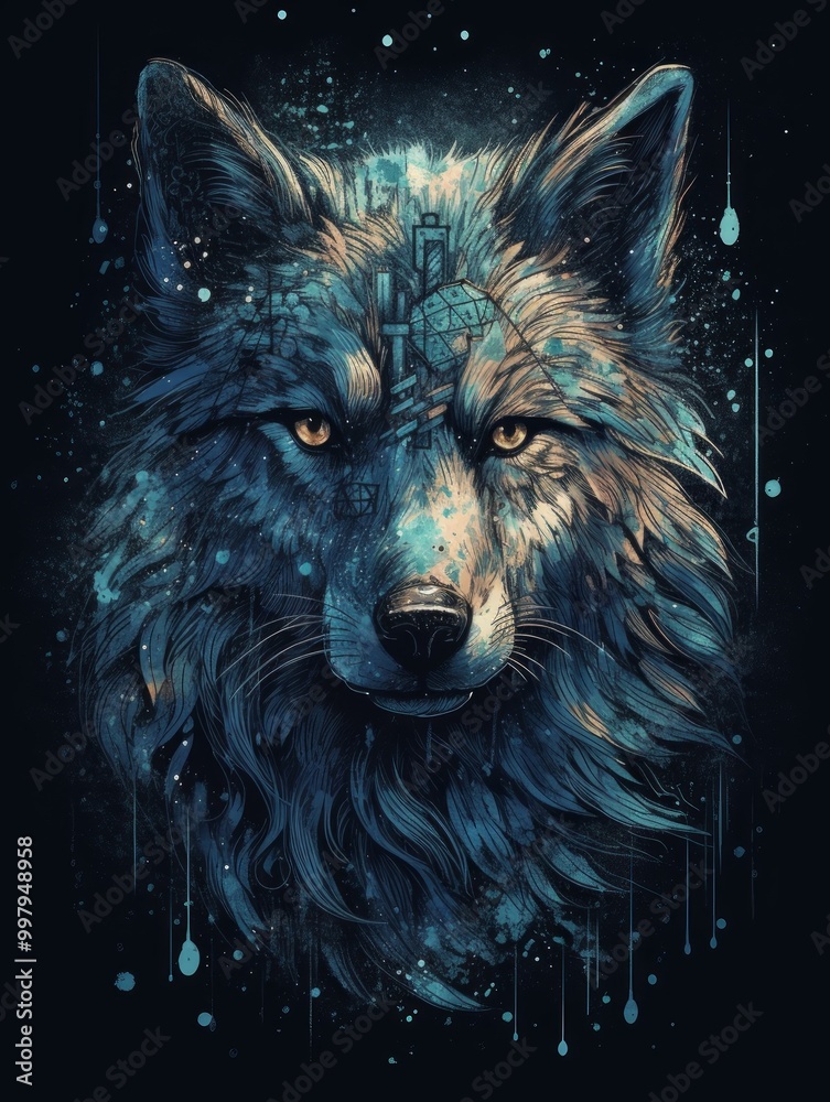 A stylized wolf with intricate patterns and glowing features. A stylized wolf with intricate patterns and glowing features.