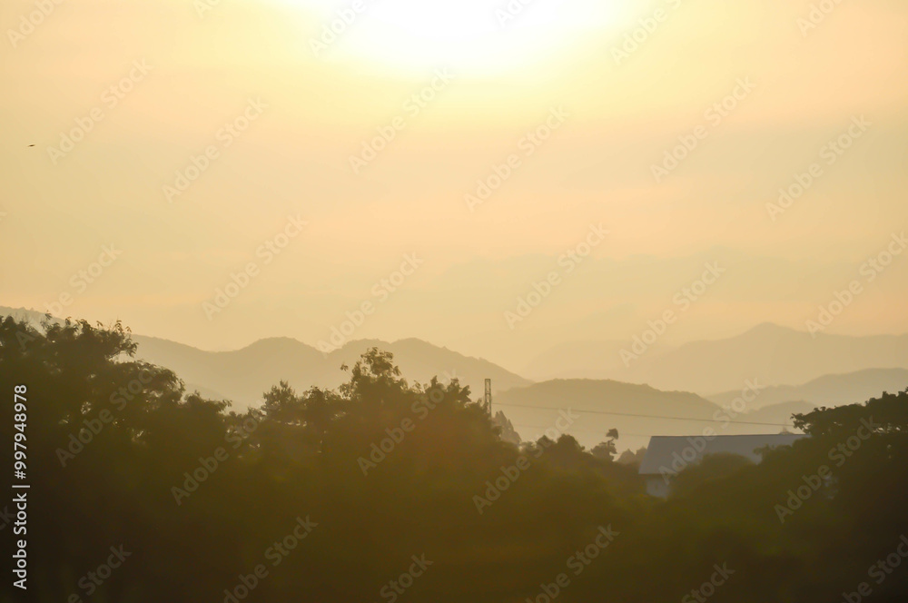 sky ,tree , mountain and house background or a house and tree sky ,tree , mountain and house background or a house and tree