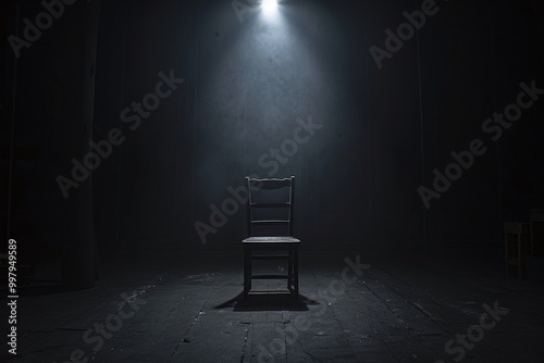 ai generative chair in dark room with spotlight