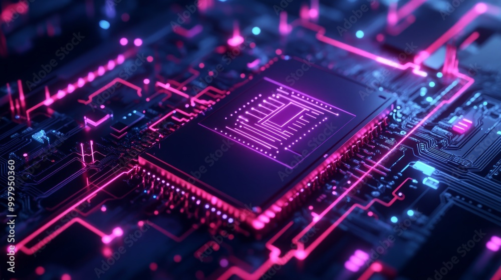 AI chip with light growth arrows and circuit elements. Artificial Intelligence background. Abstract digital polygonal art. AI chip with light growth arrows and circuit elements. Artificial Intelligence background. Abstract digital polygonal art.
