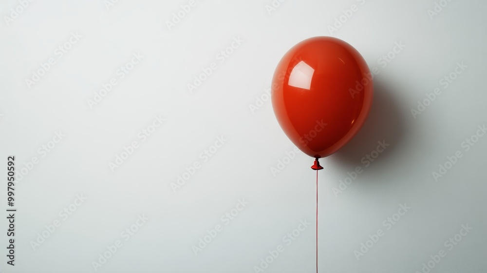 A single, gleaming red balloon hovers in isolation against a pristine white backdrop, its smooth surface reflecting a vibrant hue.