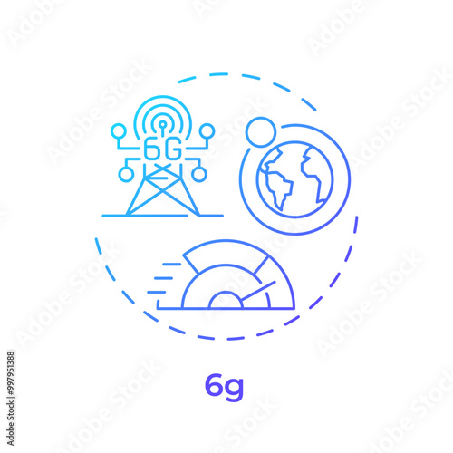 6G blue gradient concept icon. Technology of industry 5. Global connectivity. High-speed networks. Round shape line illustration. Abstract idea. Graphic design. Easy to use in article