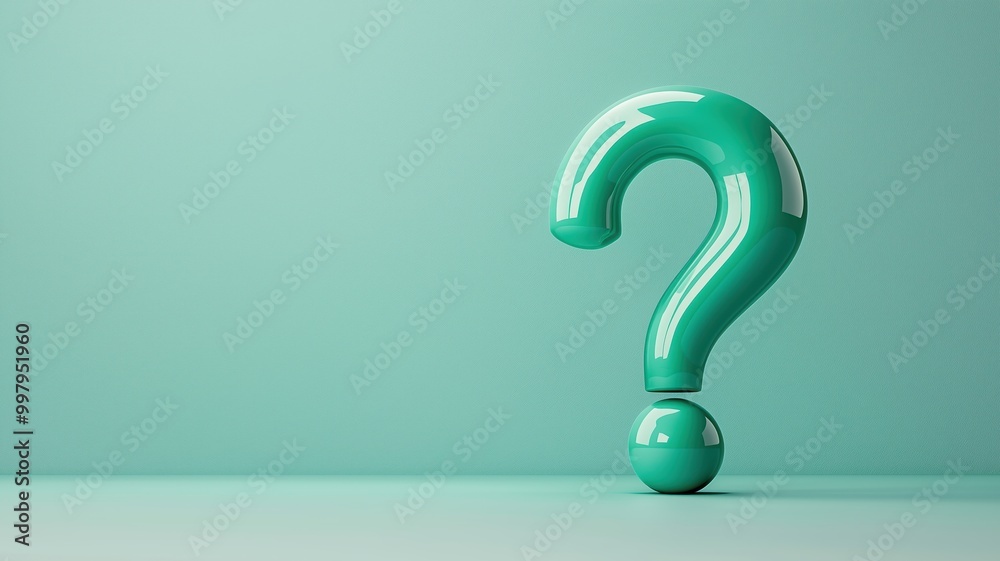 A vibrant green question mark stands upright against a soft teal background, symbolizing curiosity and inquiry in a modern and minimalistic design. A vibrant green question mark stands upright against a soft teal background, symbolizing curiosity and inquiry in a modern and minimalistic design.
