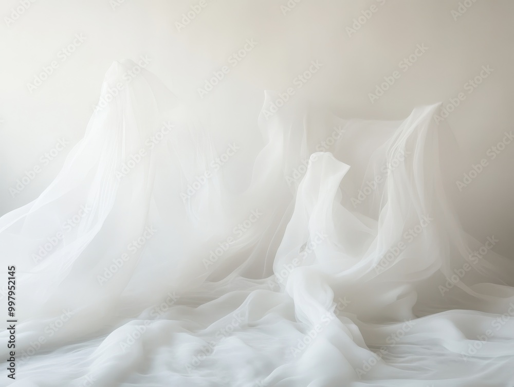 Obraz premium 2408 6.A thick blanket of fog cascades over the ground, the swirling white smoke creating a mystical and haunting ambiance. The mist moves fluidly, casting a shadowy, dreamlike veil across the floor,