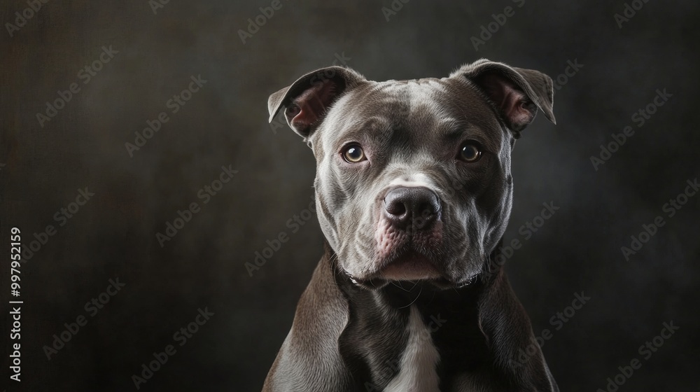A stunning portrait of a handsome pitbull, striking a pose. A stunning portrait of a handsome pitbull, striking a pose.
