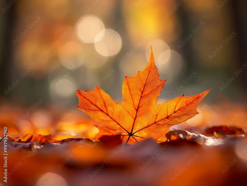 2408 12.A close-up of a vibrant orange leaf on a forest floor, with warm sunlight filtering through the canopy above, enhancing the rich amber tones. The blurred background fades into soft golden and 2408 12.A close-up of a vibrant orange leaf on a forest floor, with warm sunlight filtering through the canopy above, enhancing the rich amber tones. The blurred background fades into soft golden and