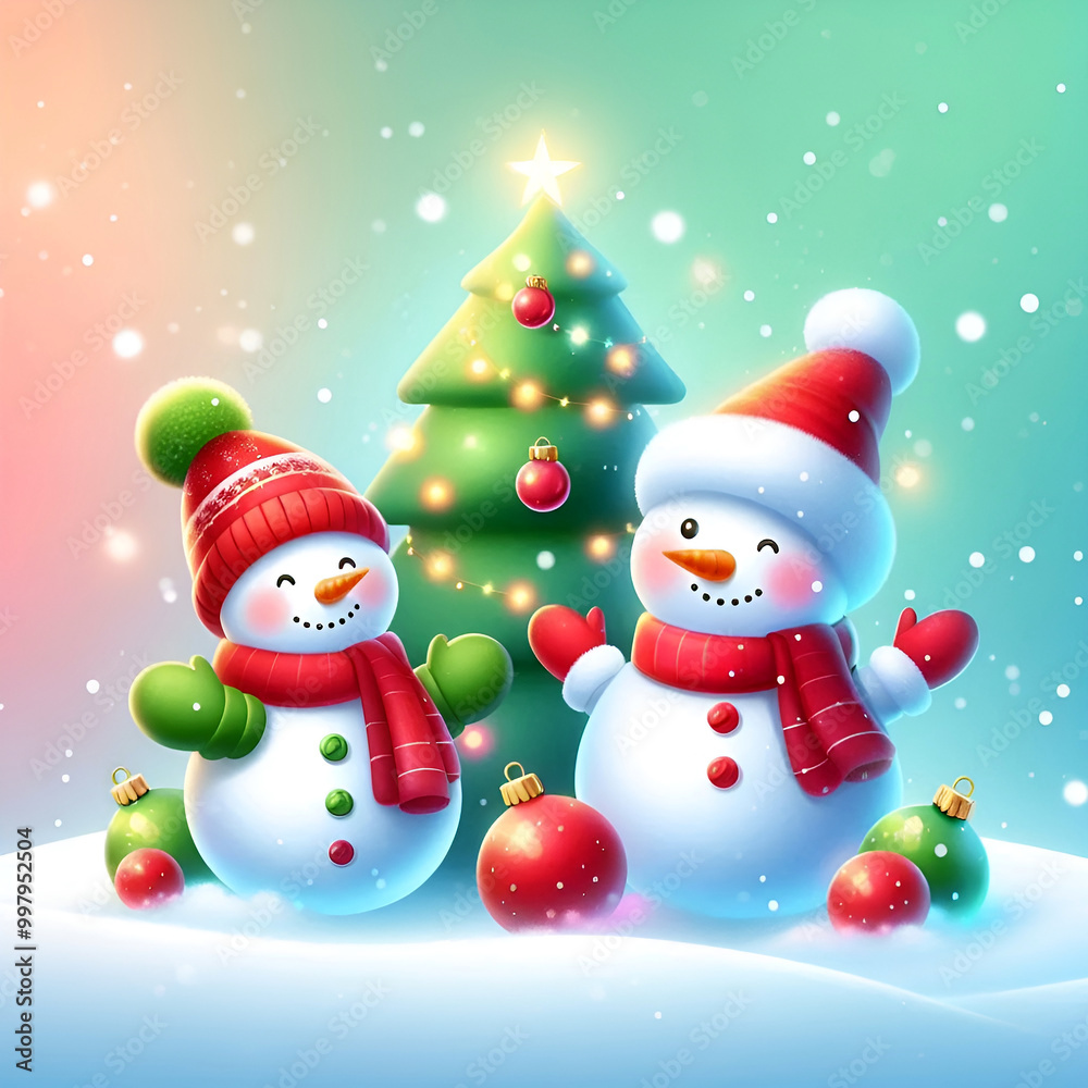 Festive Christmas Background with Tree, Red Baubles, and Twinkling Lights