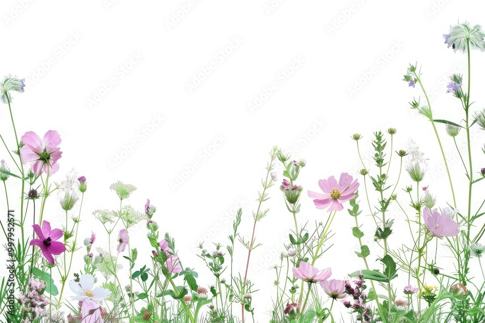 A delicate arrangement of wildflowers, displayed on a clean white background. A delicate arrangement of wildflowers, displayed on a clean white background.