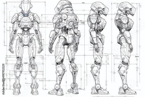 ai generative blueprint for armored humanoid robot components
