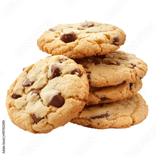 Chocolate chip cookies isolated on transparent background