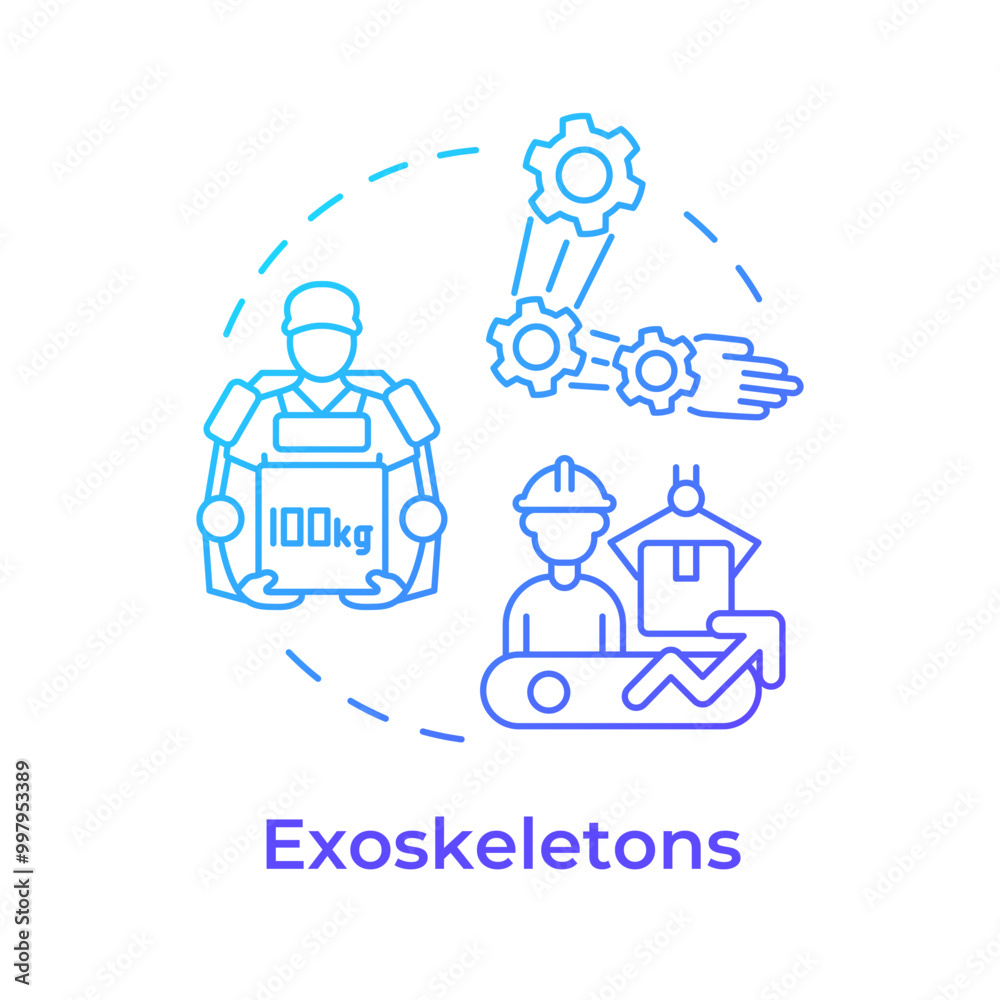 Exoskeleton blue gradient concept icon. Industry 5.0 technology. Industrial robotics. Wearable technology. Round shape line illustration. Abstract idea. Graphic design. Easy to use in article