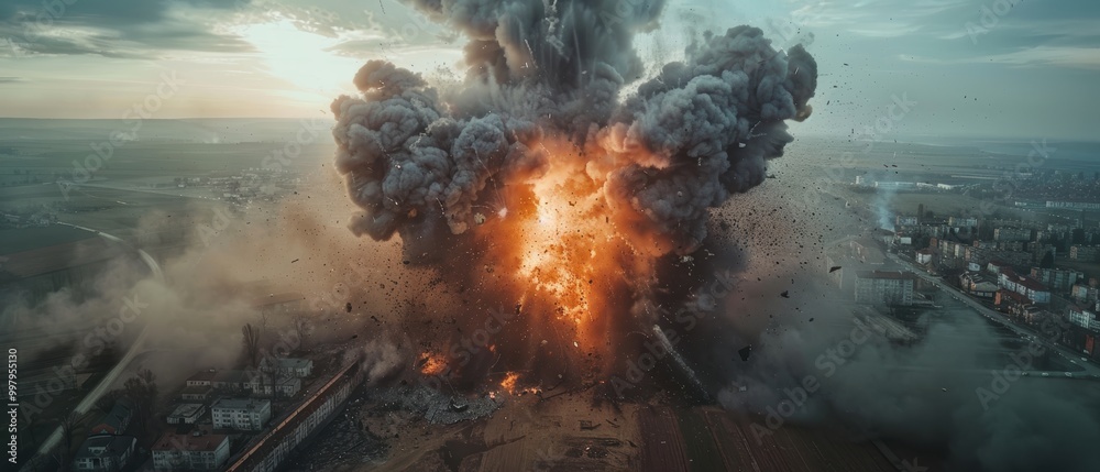 Exploding Scene Captured from Drone View in