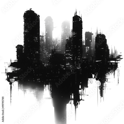 Cyberpunk night city isolated on a transparent background