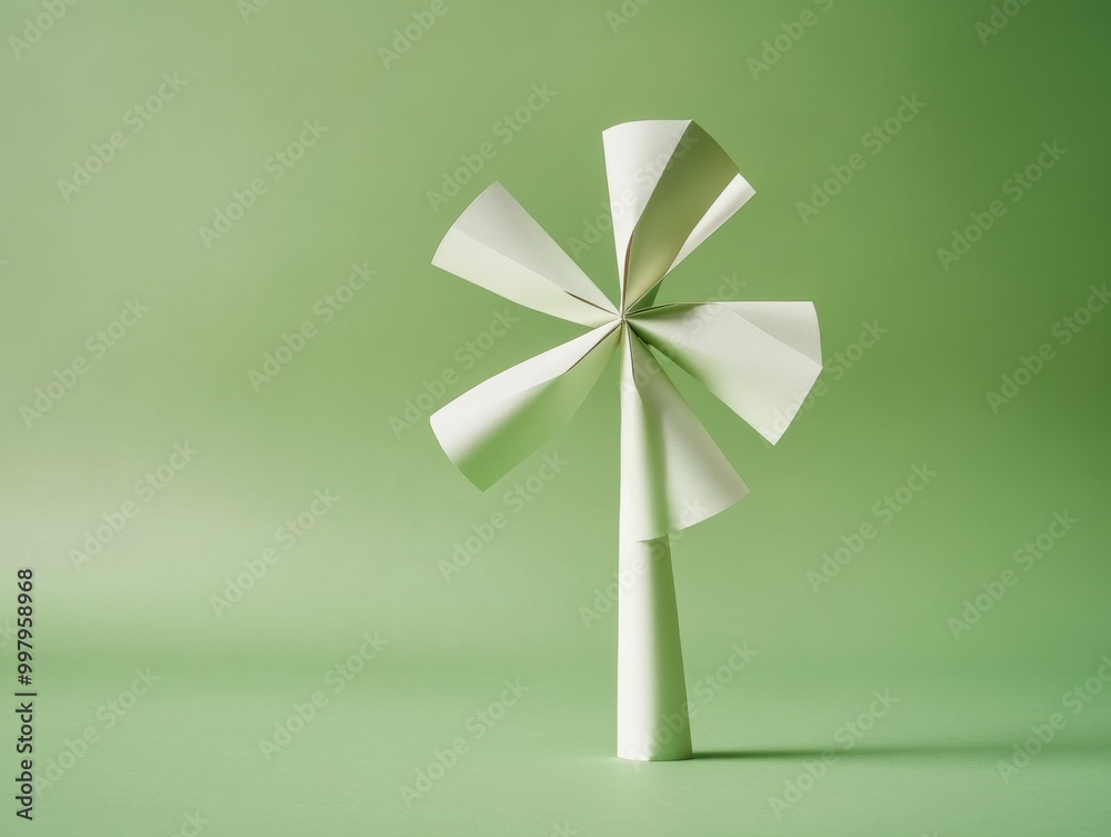 2408 155.A paper windmill stands on a green background, representing clean and renewable energy. The image highlights ESG concepts, emphasizing sustainable resources, carbon reduction, and green 2408 155.A paper windmill stands on a green background, representing clean and renewable energy. The image highlights ESG concepts, emphasizing sustainable resources, carbon reduction, and green