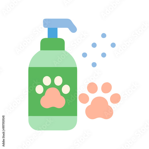 Minimalist Icon of Pet Hygiene in Pastel Green, Blue, and Peach Tones