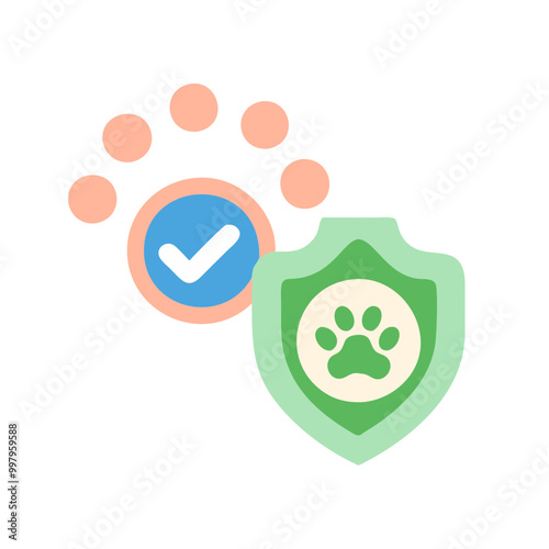 Minimalist Icon of Pet Parasite Protection in Pastel Green, Blue, and Peach Tones