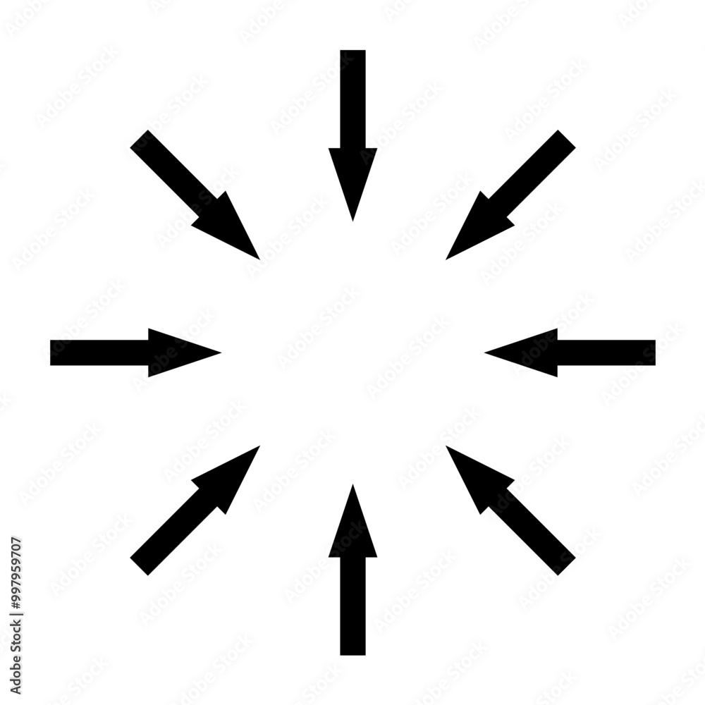 Black arrow pointing to the center. Vector icon Black arrow pointing to the center. Vector icon