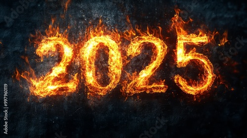 "2025" word made from a fire 