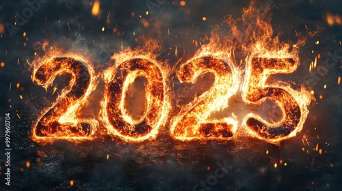 "2025" word made from a fire 