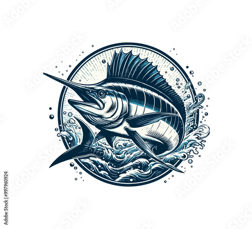 Blue Marlin hand drawn vector illustration