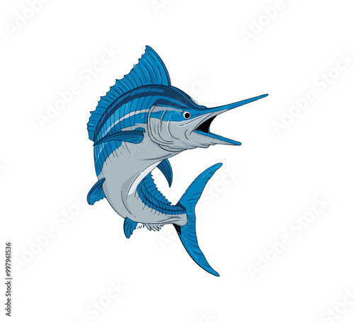 Blue Marlin hand drawn vector illustration