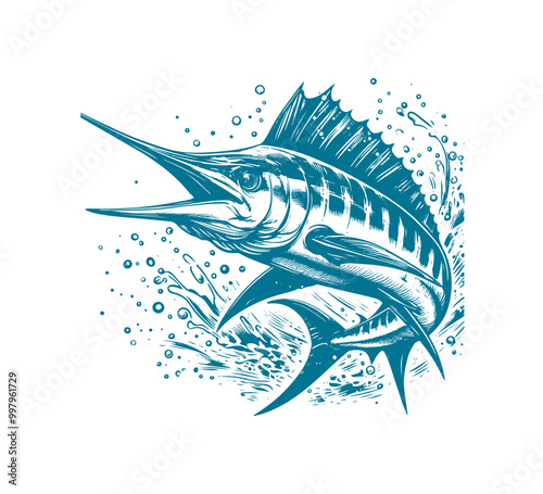 Blue Marlin hand drawn vector illustration