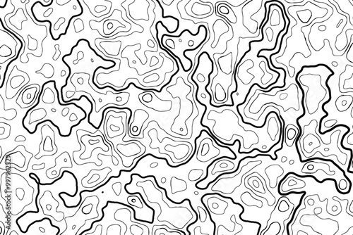 Topographic map pattern with thin and thick black lines