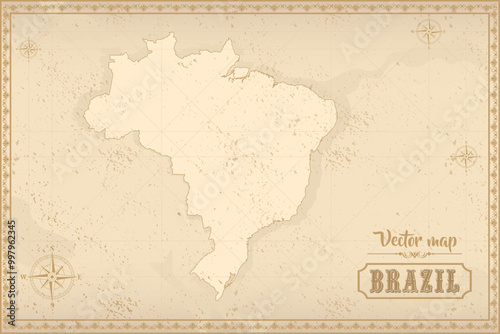 Map of Brazil in the old style, brown graphics in retro fantasy style photo