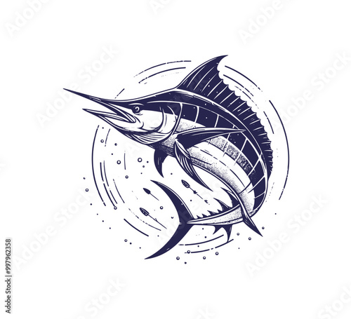 Blue Marlin hand drawn vector illustration