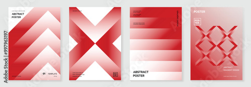 Modern gradient poster background vector set. Abstract cover template with monotone perspective geometric prism shape and halftone. Ideal design for social media, cover, banner, flyer.