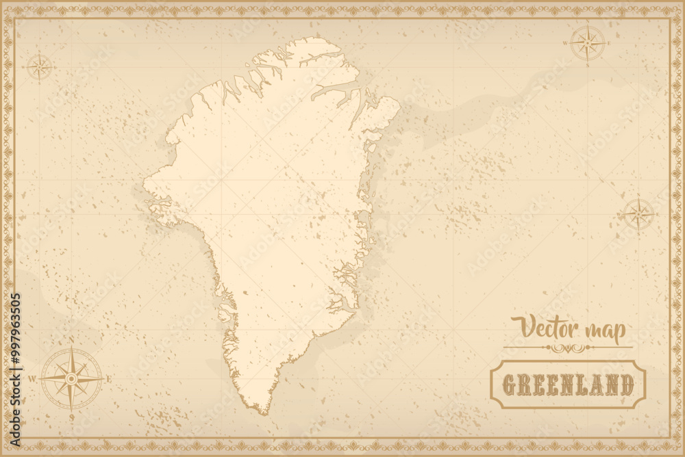 Obraz premium Map of Greenland in the old style, brown graphics in retro fantasy style