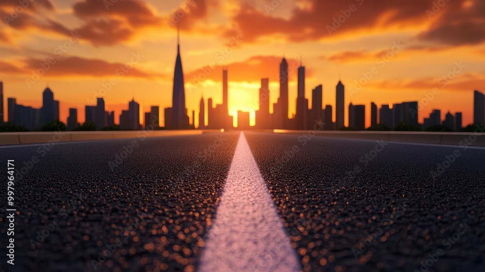 Open road leading to a towering skyline at sunset, dramatic lighting, captured in 8K resolution, ultrarealistic detail, perfect focus on every element Open road leading to a towering skyline at sunset, dramatic lighting, captured in 8K resolution, ultrarealistic detail, perfect focus on every element