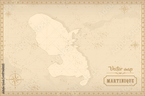 Map of Martinique in the old style, brown graphics in retro fantasy style