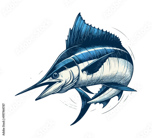 Blue Marlin hand drawn vector illustration