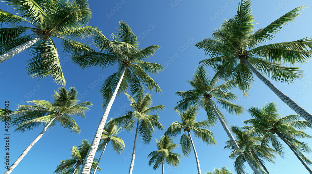 Tall Palm Trees Swaying Gently in the Tropical Ocean Breeze Tall Palm Trees Swaying Gently in the Tropical Ocean Breeze