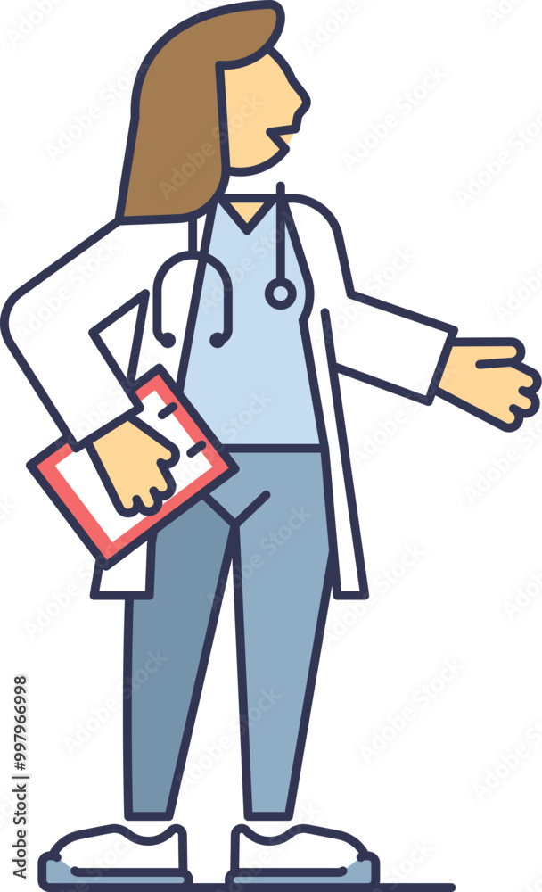 Illustration of a doctor with a stethoscope and clipboard, symbolizing healthcare and medical profession. Illustration of a doctor with a stethoscope and clipboard, symbolizing healthcare and medical profession.