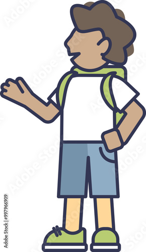 Illustration of a child with a backpack, symbolizing school, education, and adventure.