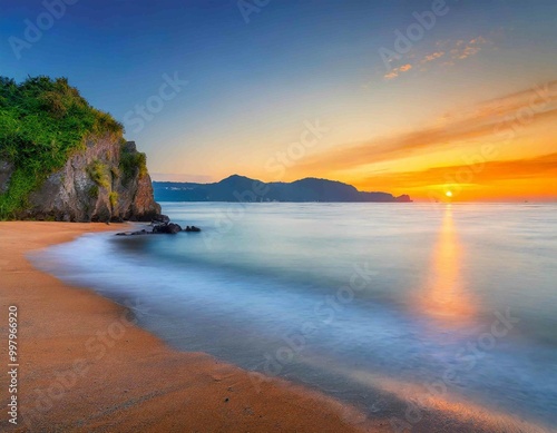 beautiful view of sunrise over the beach, natural landscape