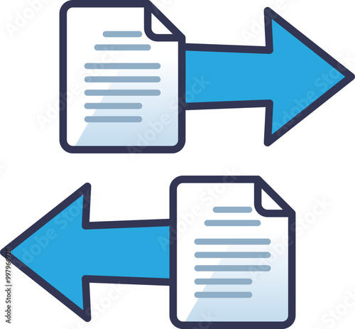 Two documents with arrows indicating dataflow, representing data exchange and transfer.