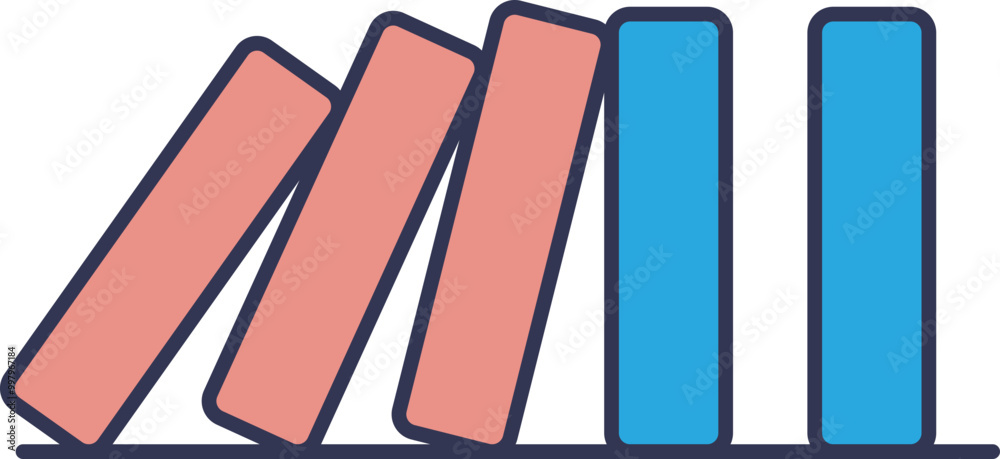 Fototapeta premium Illustration of domino effect prevention with falling red blocks stopped by standing blue blocks, symbolizing intervention and stability.