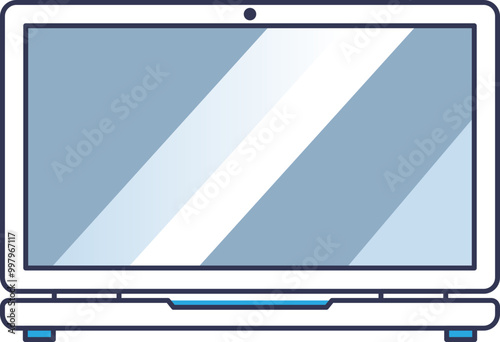 Flat design illustration of a laptop with an open screen displaying content.