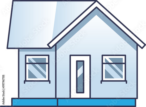 Illustration of a simple, single-story house with two windows and a door, symbolizing home ownership and residential living.