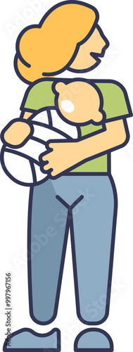 Illustration of a mother holding an infant, symbolizing maternal care and bonding.