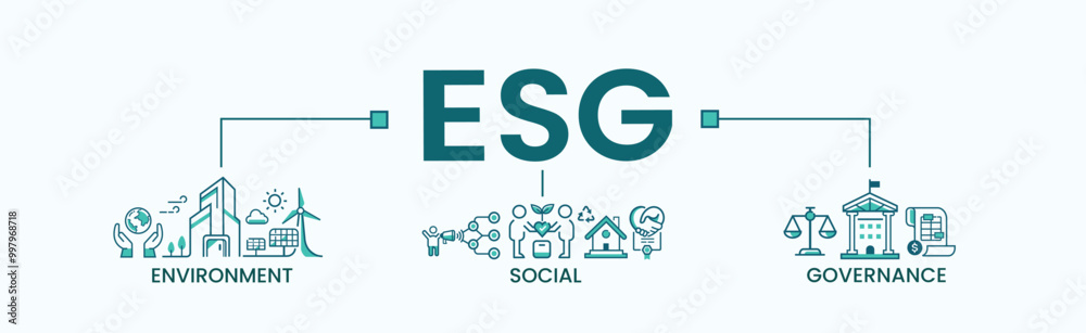 ESG banner web icon vector for business and organization, Environment, Social, Stake holder, Governance, corporate sustainability performance for investment screening. Minimal infographic. ESG banner web icon vector for business and organization, Environment, Social, Stake holder, Governance, corporate sustainability performance for investment screening. Minimal infographic.