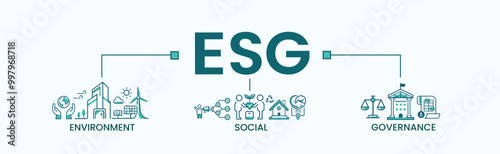 ESG banner web icon vector for business and organization, Environment, Social, Stake holder, Governance, corporate sustainability performance for investment screening. Minimal infographic.