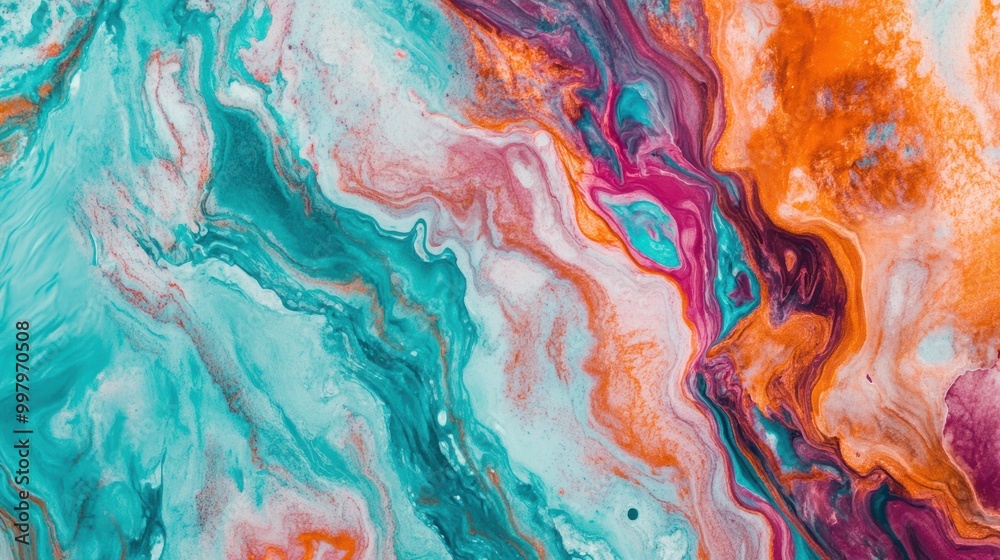 Colorful Marble Abstract with Vibrant Turquoise Swirls