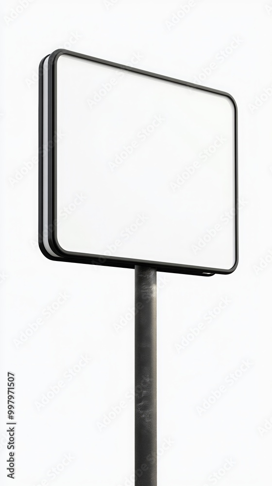 A blank road sign with a white background, mounted on a street post, isolated for mockup A blank road sign with a white background, mounted on a street post, isolated for mockup