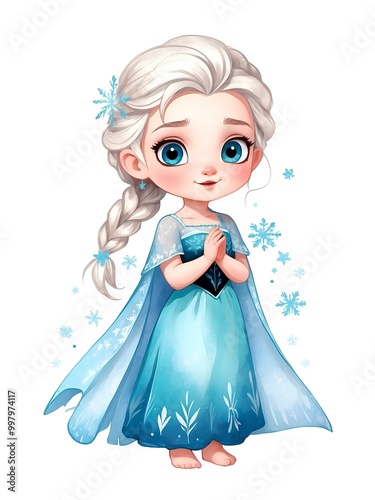 Watercolor baby princess, queen of ice, elsa, anna, birthday princess, girl 