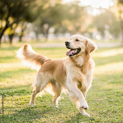 Joyful Golden Retriever Playing in Sunny Park