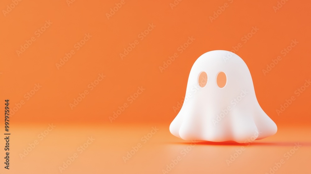 Fototapeta premium halloween ghost on orange background, white spooky